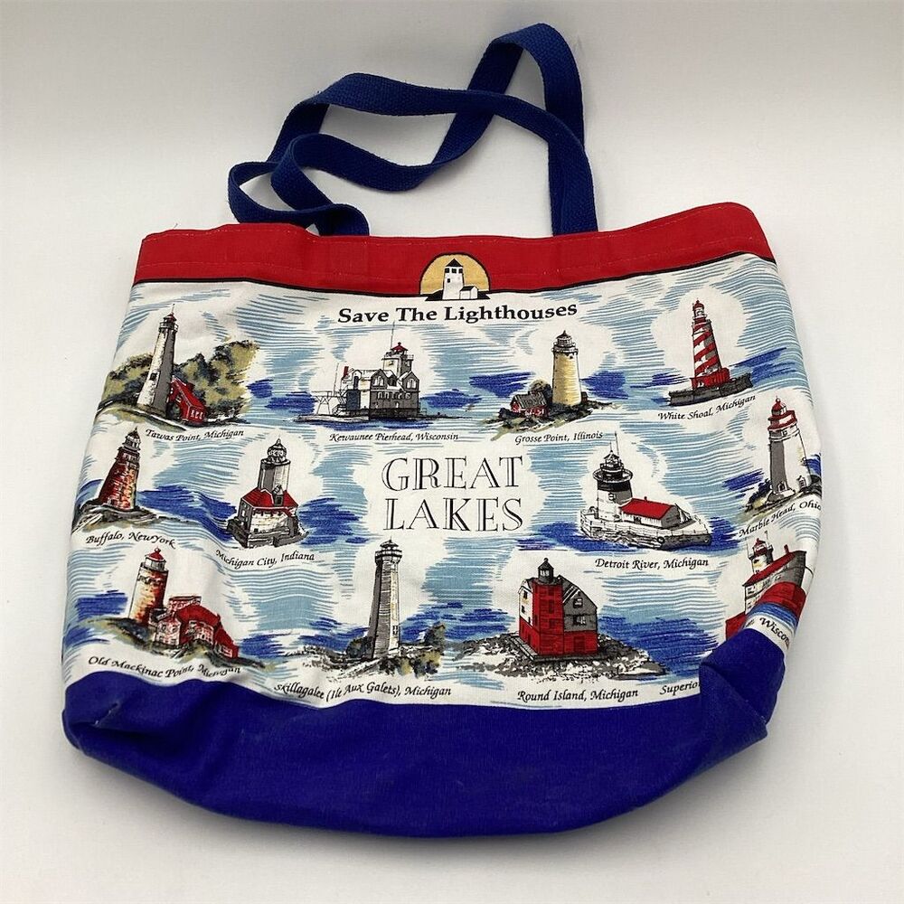 Great Lakes "Save The‎ Lighthouses" Nautical Canvas Tote Bag Unisex
